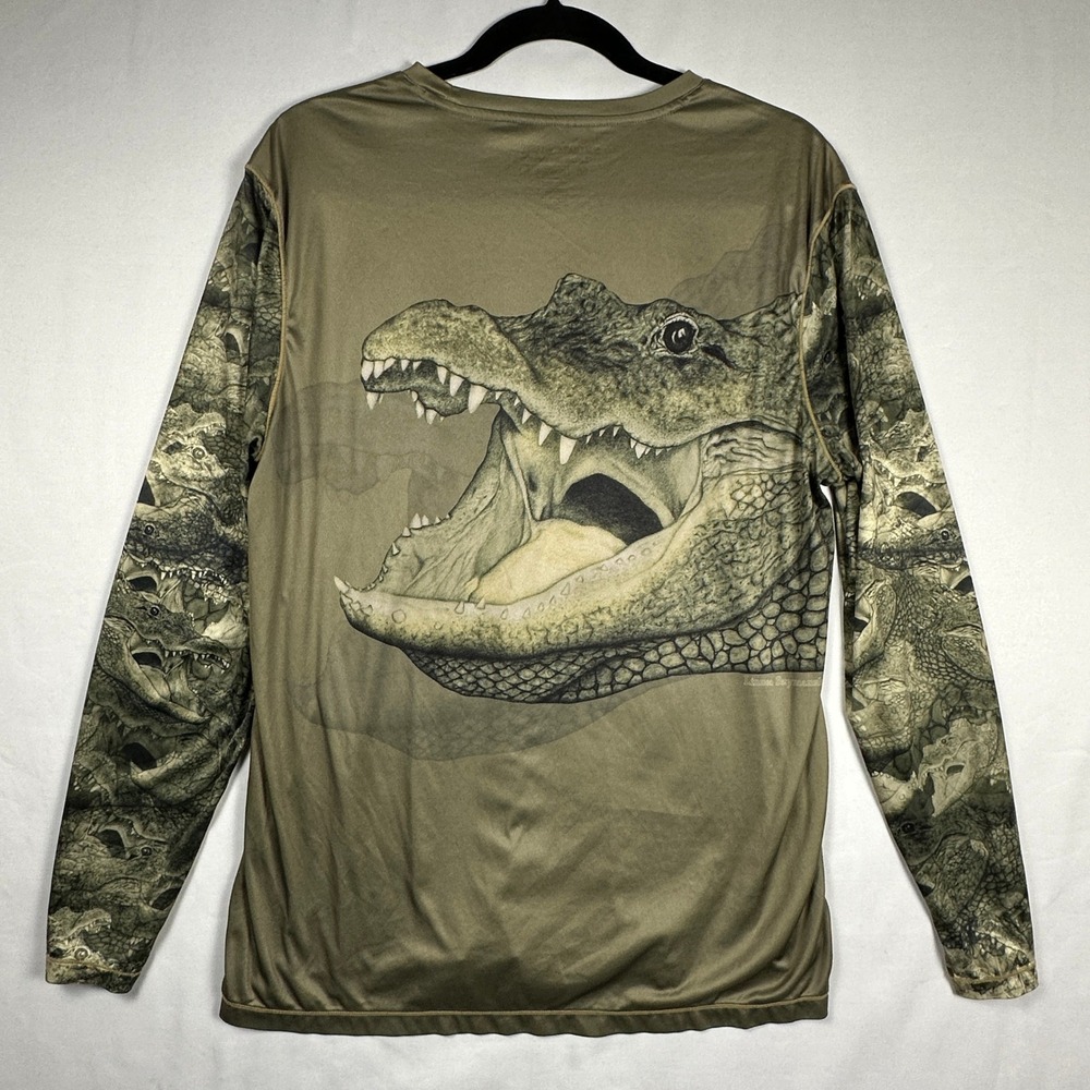 Southern Legends‎ Alligator Graphic Performance Shirt Mens Medium Olive Green LS